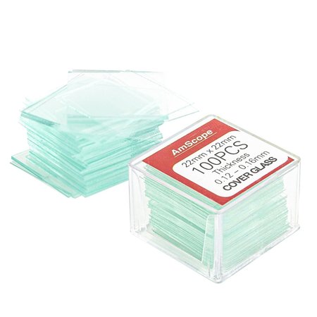 AMSCOPE 100pc Pre-Cleaned 22mm x 22mm Square Microscope Glass Cover Slides Coverslips CS-S22-100